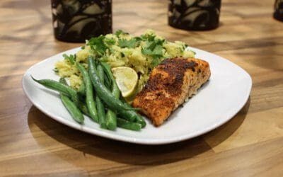 Cajun-style salmon with pilau rice