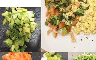 Scrambled eggs with avocado salsa