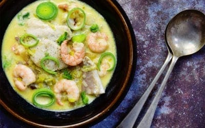 COD & PRAWNS with FENNEL & LEEKS